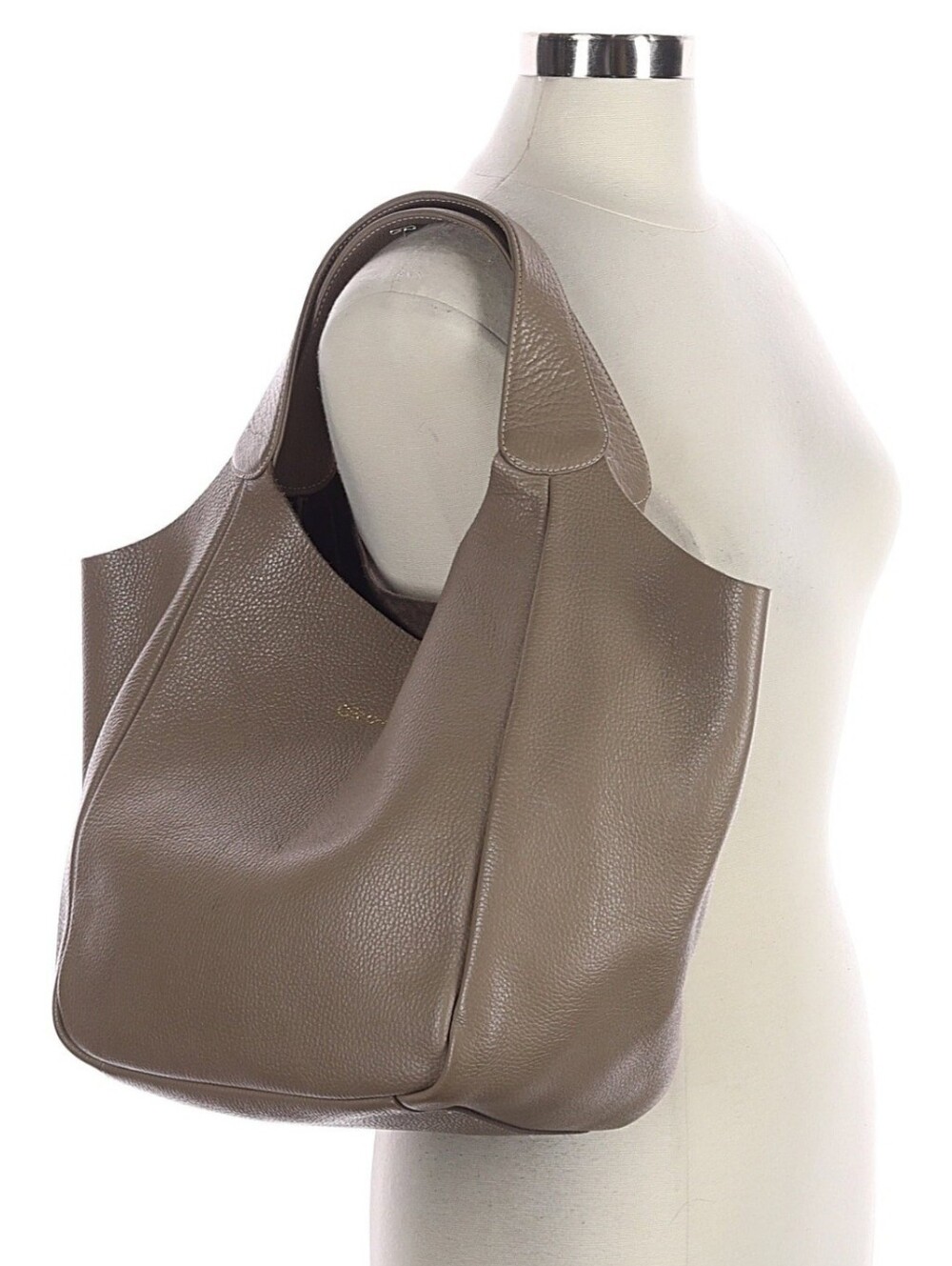 Cruciani Taupe Pebbled Leather Large Tote Bag Suede Interior Made in Italy